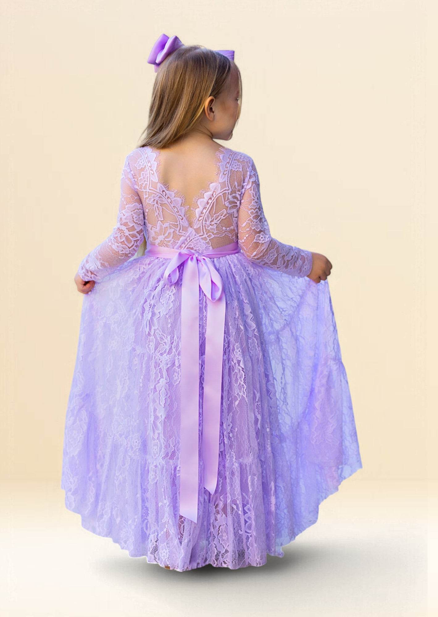 Whimsical Lace Lavender Dress with Sleeves