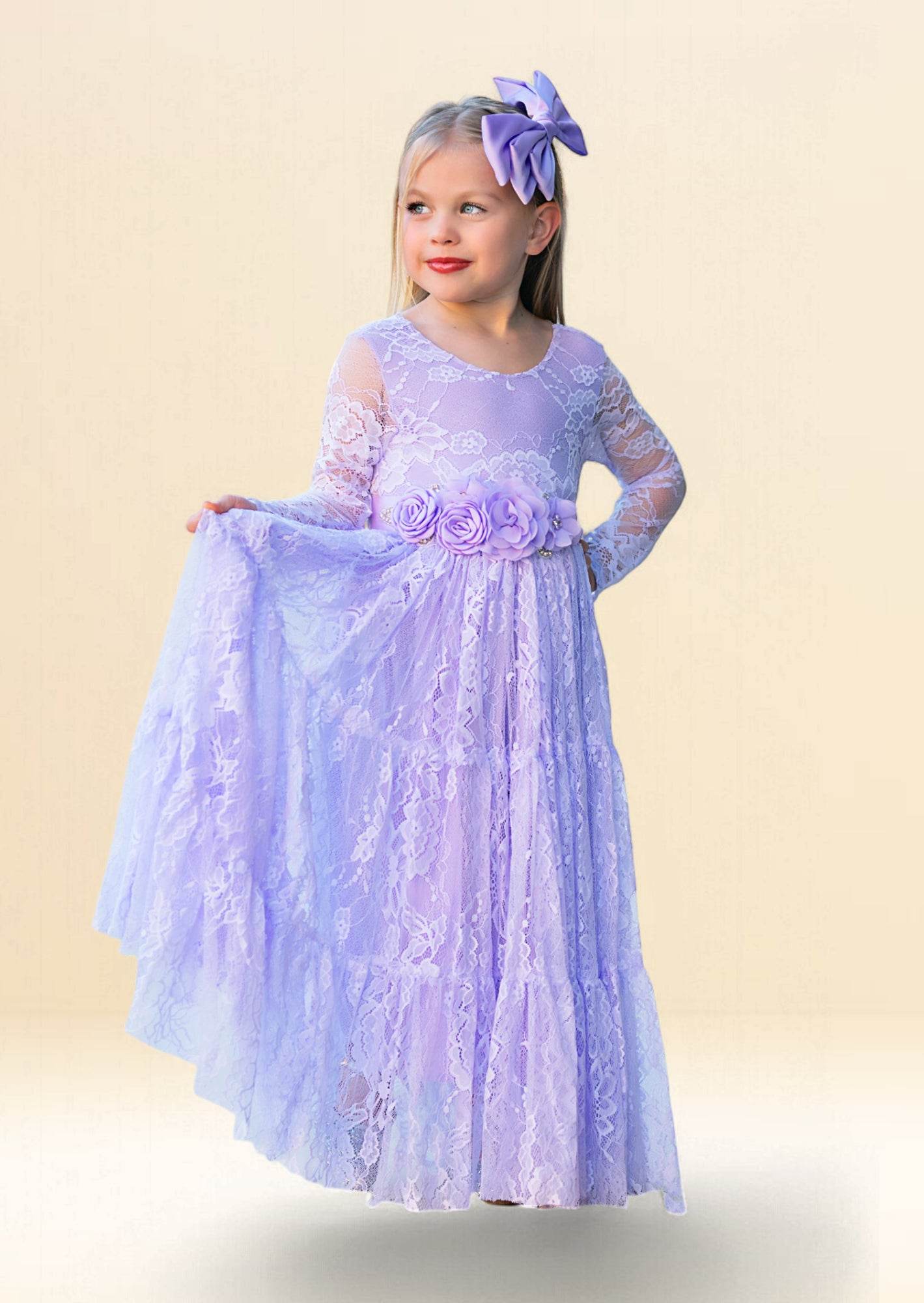 Whimsical Lace Lavender Dress with Sleeves