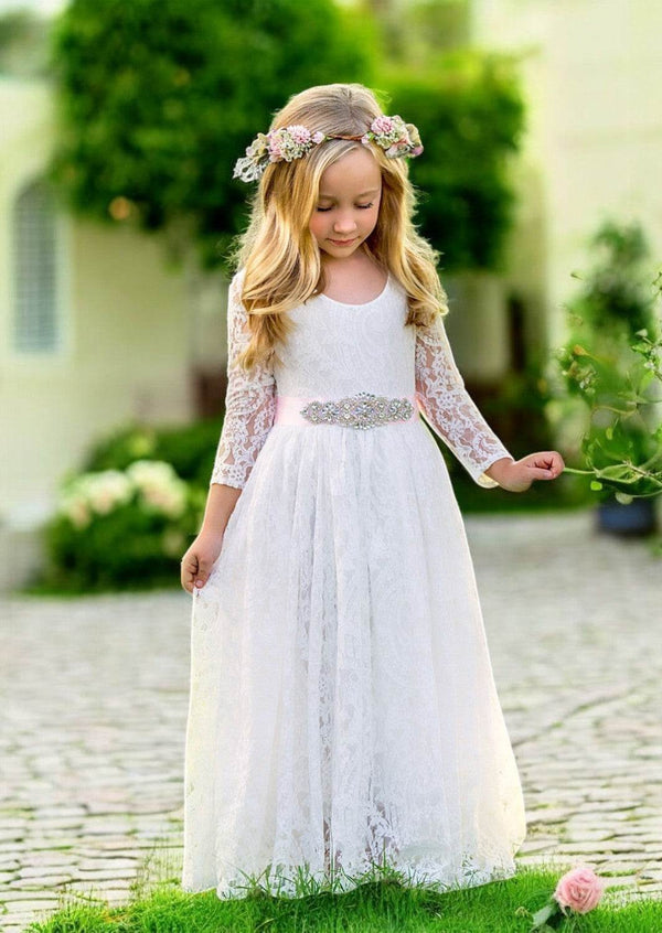 Long Sleeve Flower Girl Dress Ivory Flower Girl Dress, Girl Dress