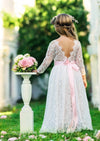 backless lace flower girl dress with sleeves