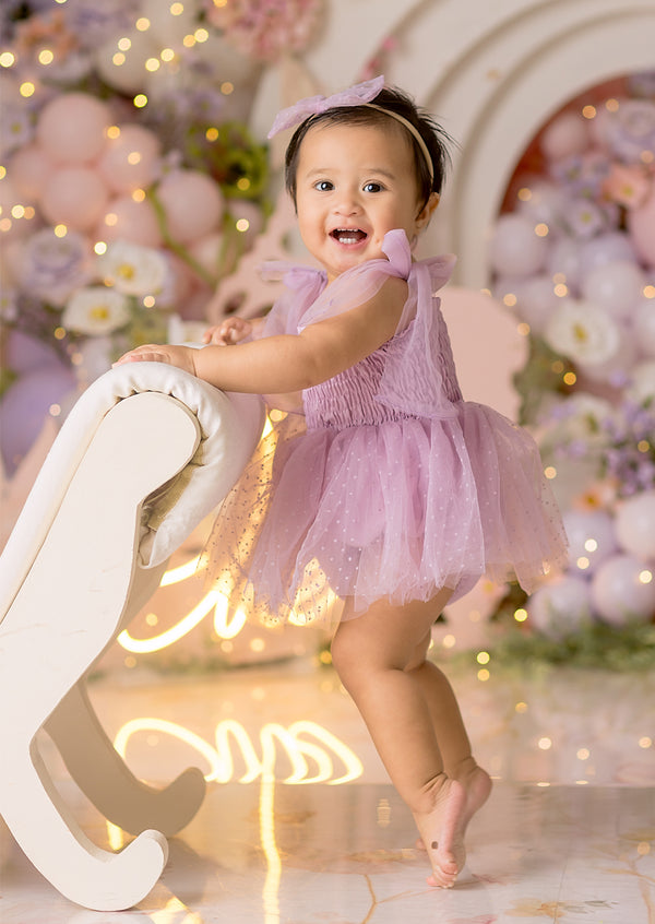 Kaylene Swiss Dot Romper in Lavender