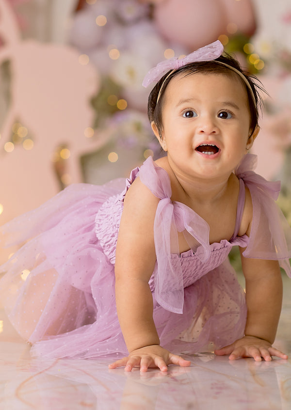 Kaylene Swiss Dot Romper in Lavender