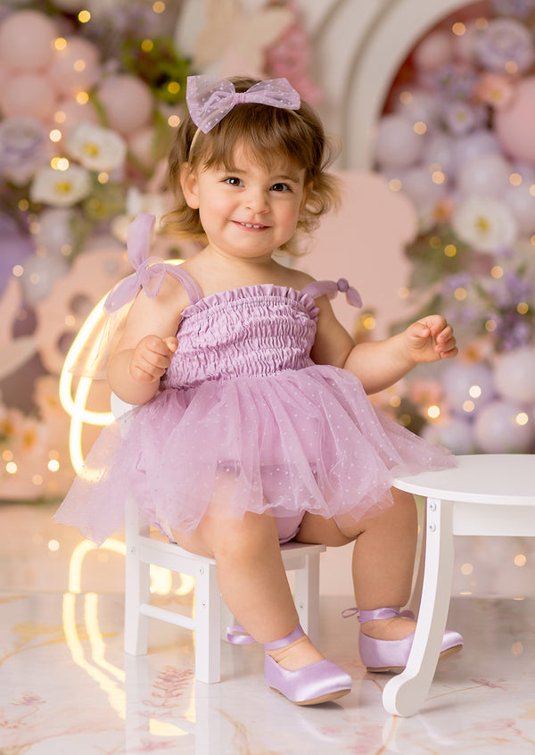 Kaylene Swiss Dot Romper in Lavender