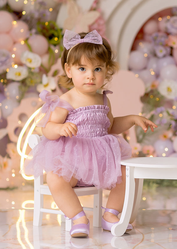 Kaylene Swiss Dot Romper in Lavender