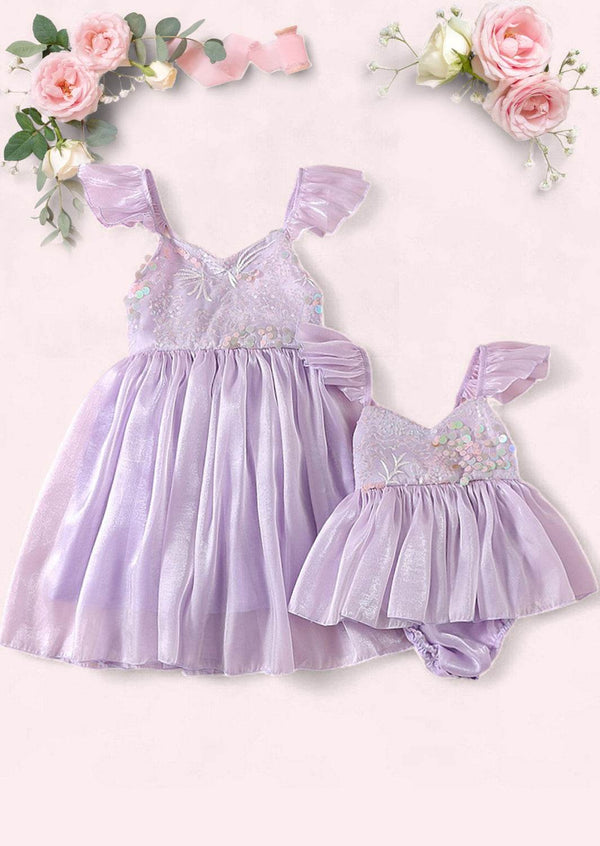 Lavender Ruffle Sleeve Sequin Baby Girl Romper | Newborn Photo Outfit