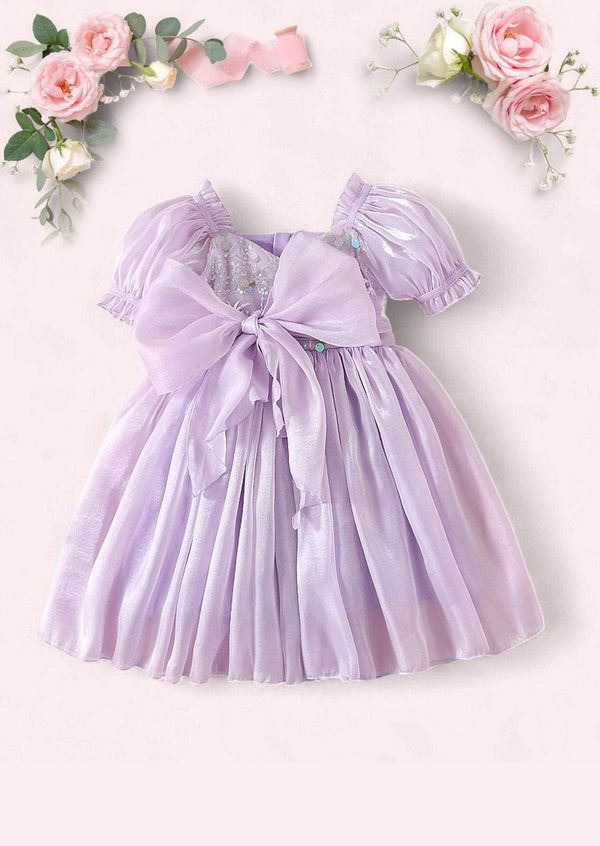 Lavender Puff Sleeve Toddler Birthday Tutu Dress with Sequins | Glittery First Birthday Outfit