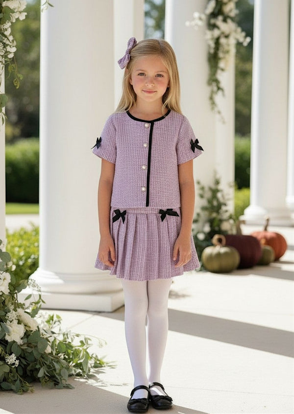 Lavender Luxe Bow Skirt & Top Set - Girls Fall Clothes & Outfits