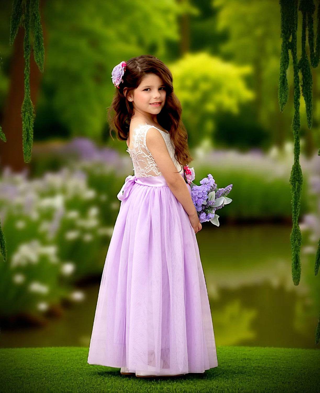 Lavender Princess Fairytale Flower Girl Dress Romantic Wedding Theme