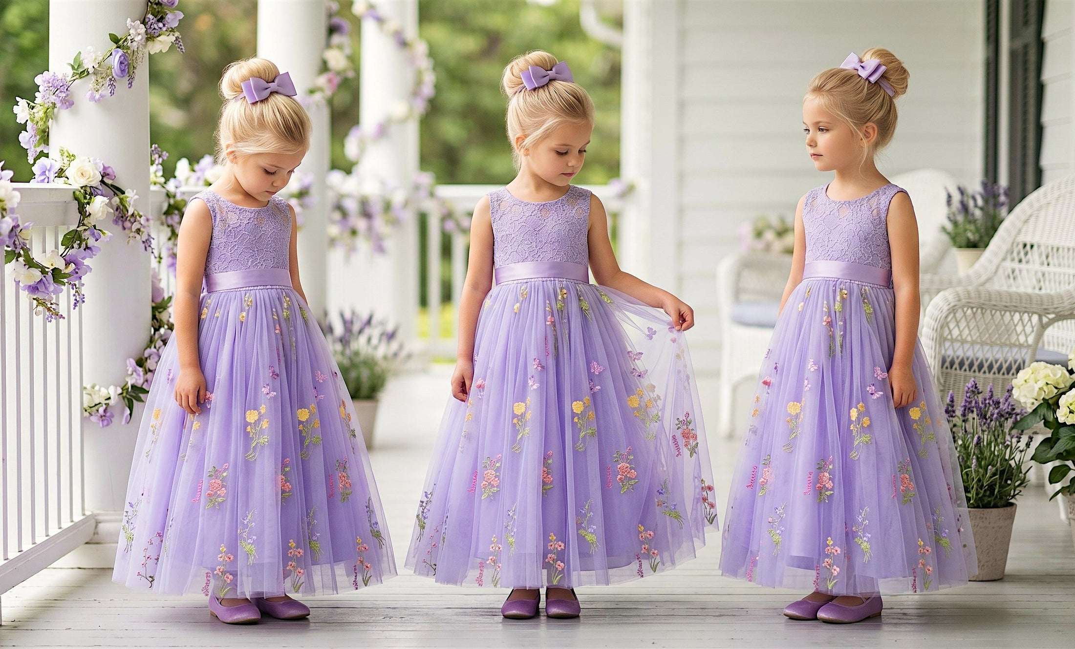 Lavender Floral Flower Girl Dresses by Hannah Rose Vintage Boutique