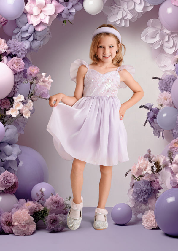 Starlight Sparkle Party Dress in Lavender Sequin