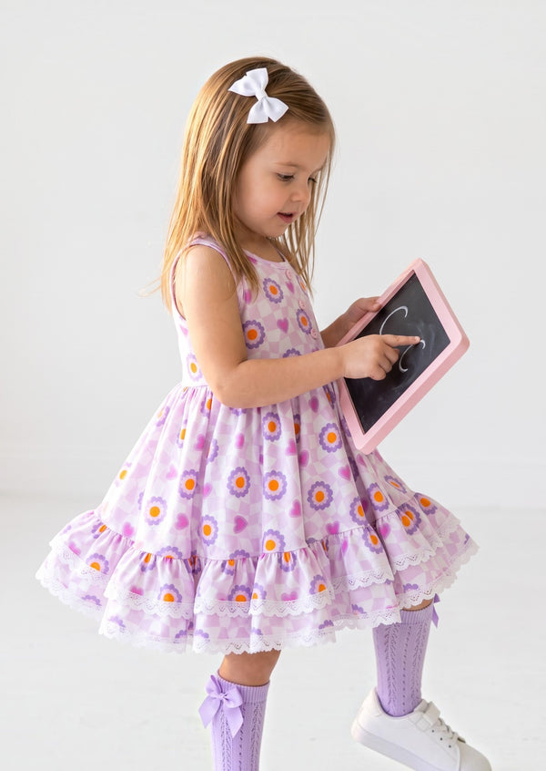 Girls Lavender Retro Hearts Twirl Dress - Twirl Dressesc