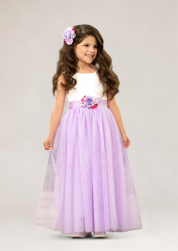Toddler flower girl dress with lace bodice and tulle skirt in Lilac