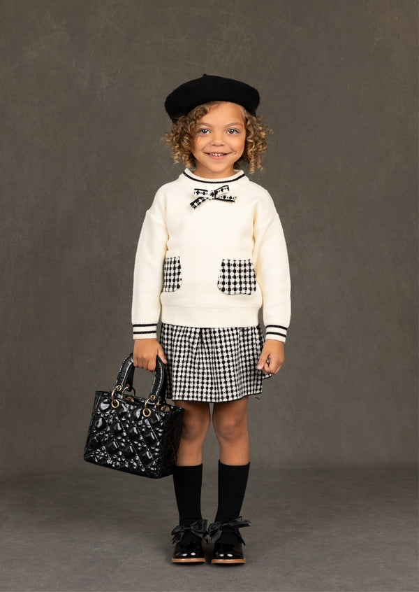 Toddler Girl Sweater and Skirt Set in Black Check