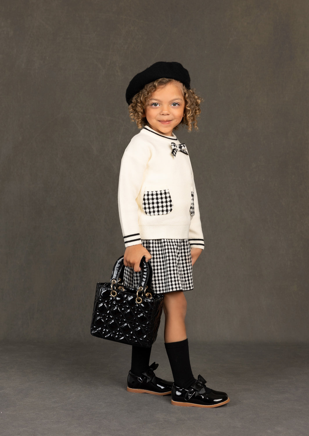 Toddler Girl Sweater and Skirt Set in Black Check