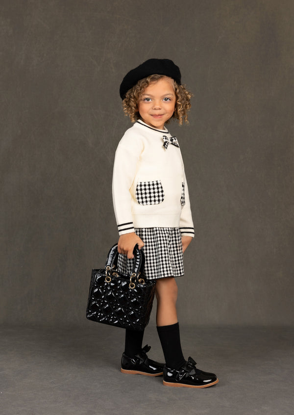 Toddler Girl Sweater and Skirt Set in Black Check