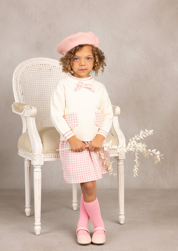 Toddler Girl Sweater and Skirt Set in Pink Check