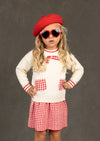 Toddler Girl Sweater and Skirt Set in red Check