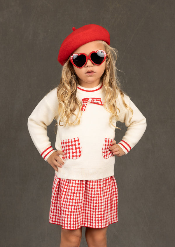 Toddler Girl Sweater and Skirt Set in red Check
