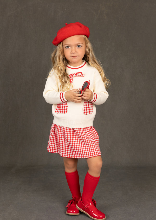 Toddler Girl Sweater and Skirt Set in red Check