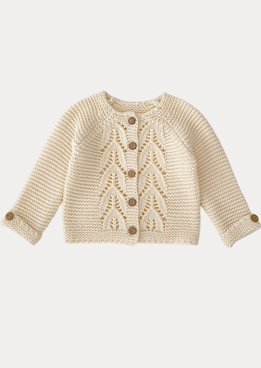 Leaf Design Hand Knit Cardigan in Beige
