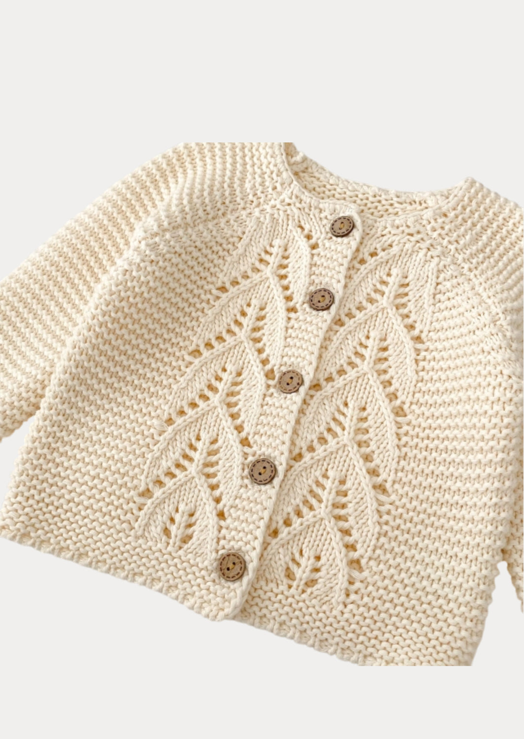 Leaf Design Hand Knit Cardigan in Beige