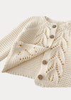 Leaf Design Hand Knit Cardigan in Beige