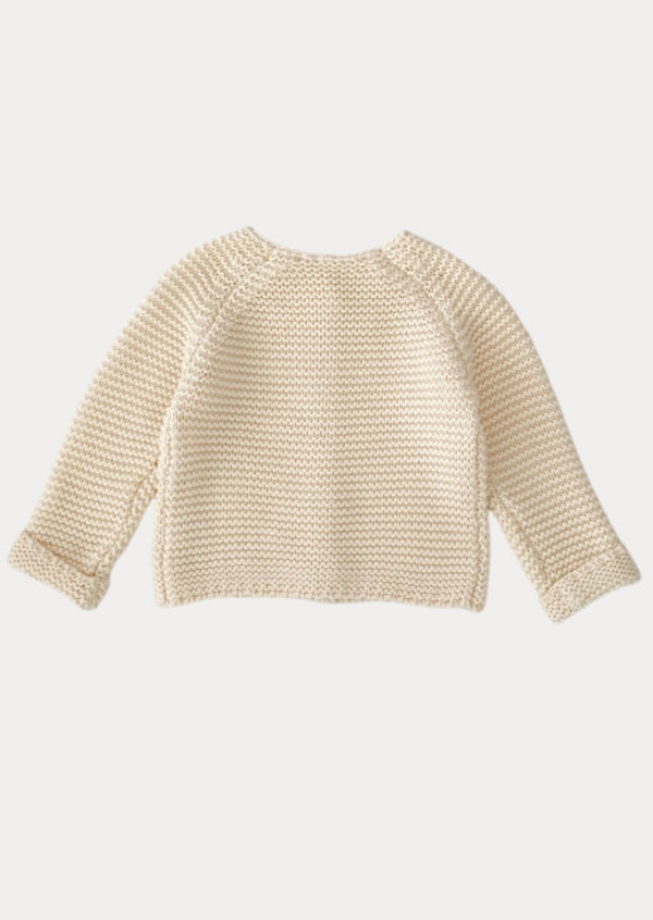 Leaf Design Hand Knit Cardigan in Beige