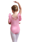 girls ruffle sleeve leotards for girls in pink