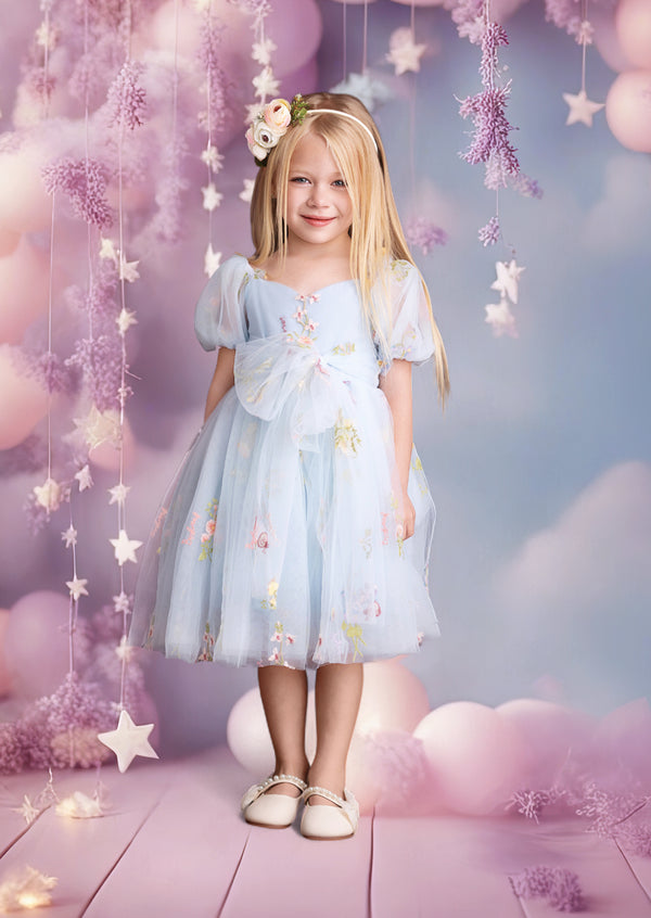 Forget Me Not Fairy Light Blue Toddler Girl Floral Party Dress