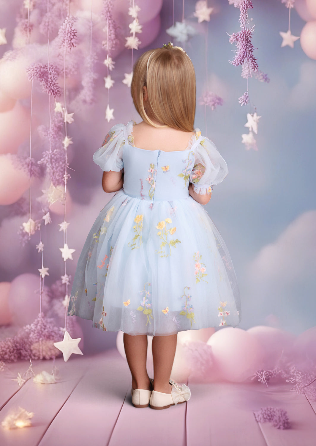 Forget Me Not Fairy Light Blue Toddler Girl Floral Party Dress