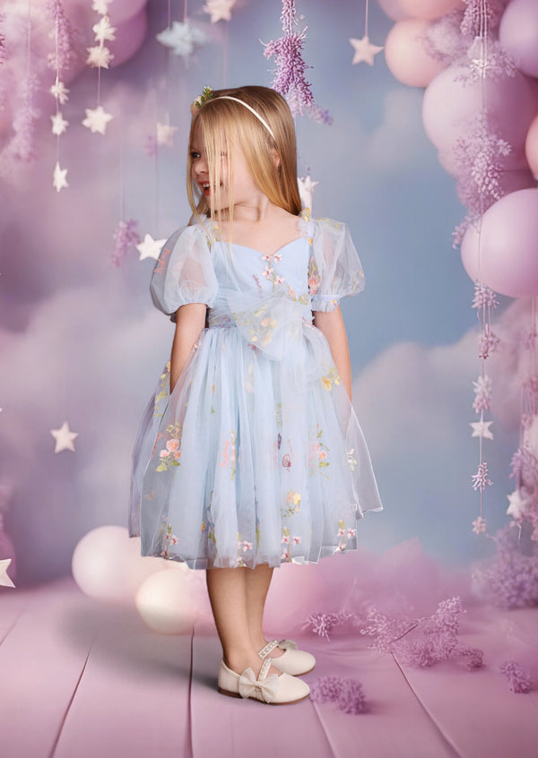 Forget Me Not Fairy Light Blue Toddler Girl Floral Party Dress
