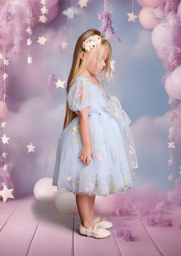 Forget Me Not Fairy Light Blue Toddler Girl Floral Party Dress