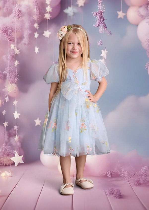 Forget Me Not Fairy Light Blue Toddler Girl Floral Party Dress