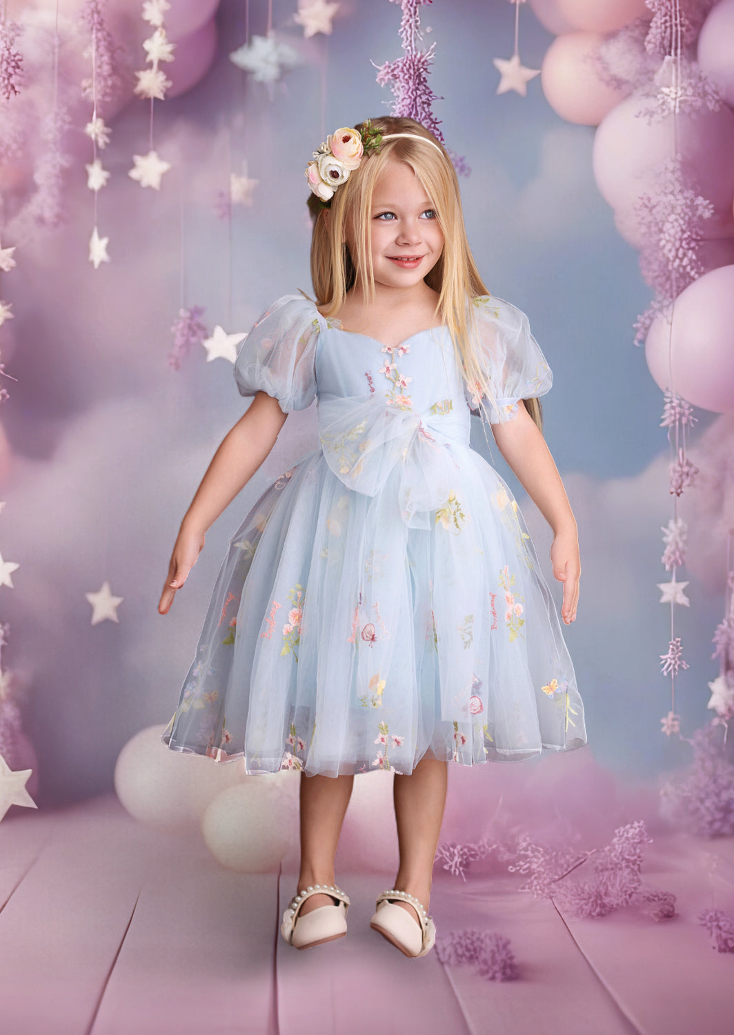 Forget Me Not Fairy Light Blue Toddler Girl Floral Party Dress