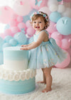 Baby Blue Tie Back Cake Smash 1st Birthday Baby Romper Girl