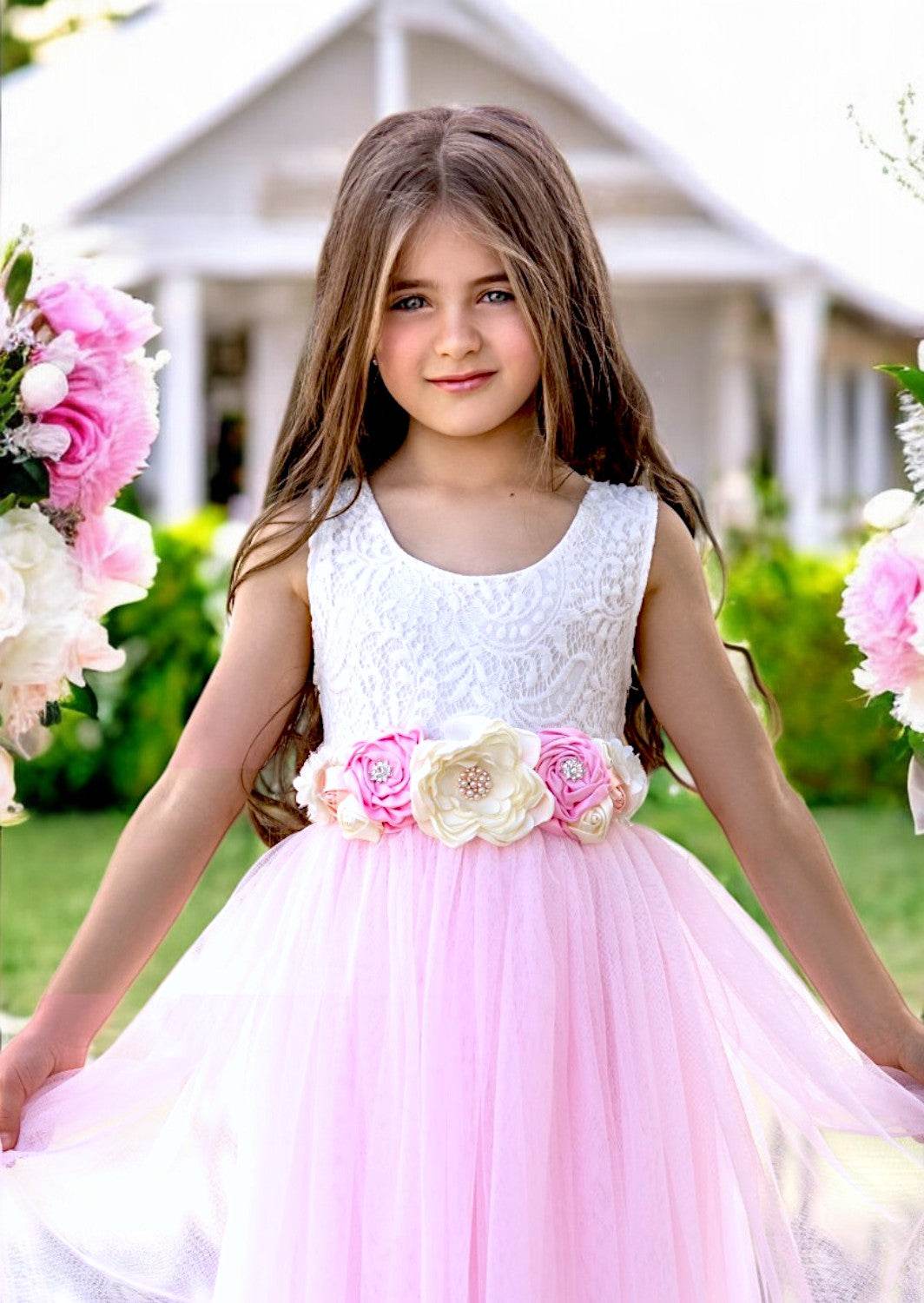 Light Pink Sleeveless Tulle & Lace Dress (Clearance)