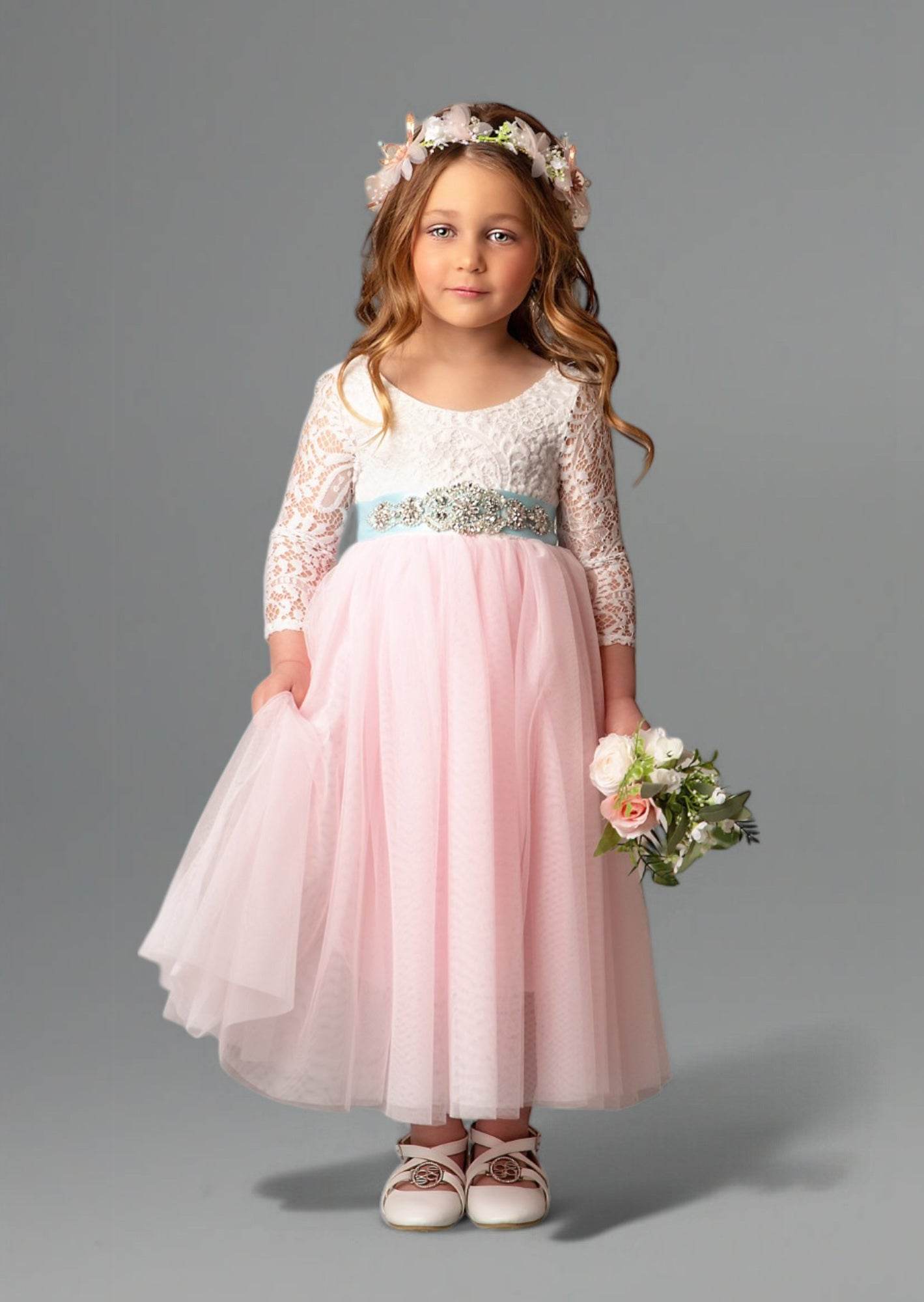 Light Pink Tulle Dress with Sleeves