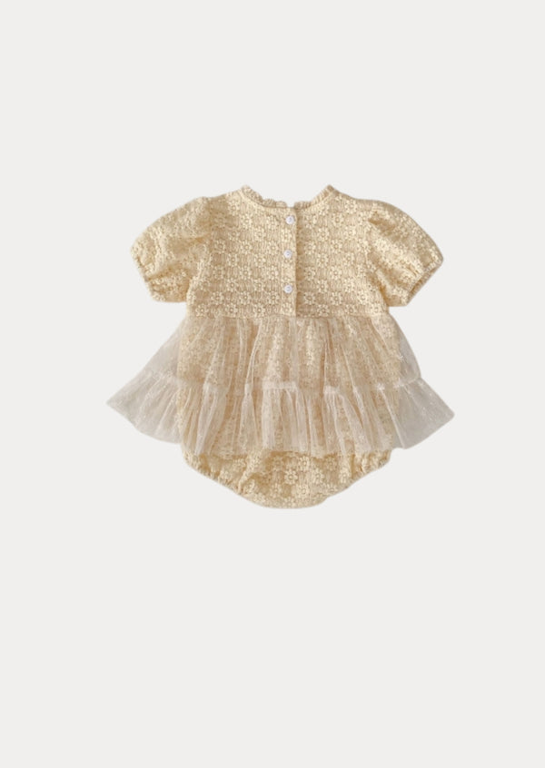 Liliane Petal Lace Romper in Cream