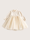 Girls Tulle Dress in Ivory | Fleece Lined Long Sleeve Tutu Dress