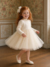 Girls Tulle Dress in Ivory | Fleece Lined Long Sleeve Tutu Dress