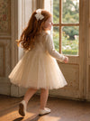 Girls Tulle Dress in Ivory | Fleece Lined Long Sleeve Tutu Dress