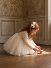 Girls Tulle Dress in Ivory | Fleece Lined Long Sleeve Tutu Dress