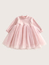 Girls Fleece-Lined Tulle Dress  Blush Dahlia | Long Sleeve Tutu Dress