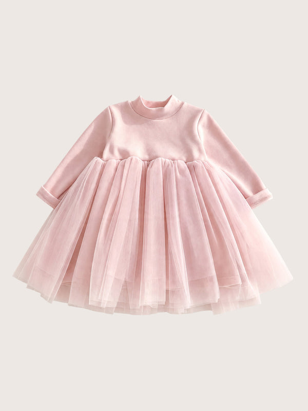 Girls Fleece-Lined Tulle Dress  Blush Dahlia | Long Sleeve Tutu Dress