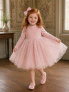 Girls Fleece-Lined Tulle Dress  Blush Dahlia | Long Sleeve Tutu Dress
