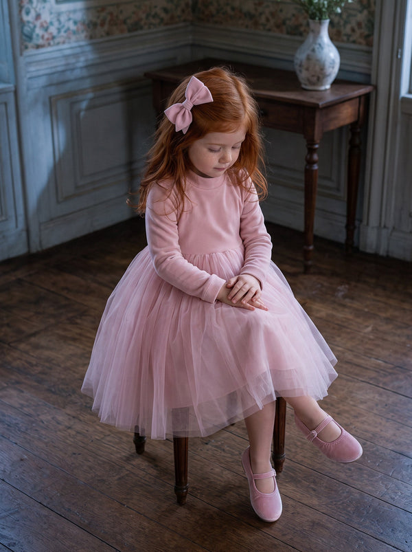 Girls Fleece-Lined Tulle Dress  Blush Dahlia | Long Sleeve Tutu Dress