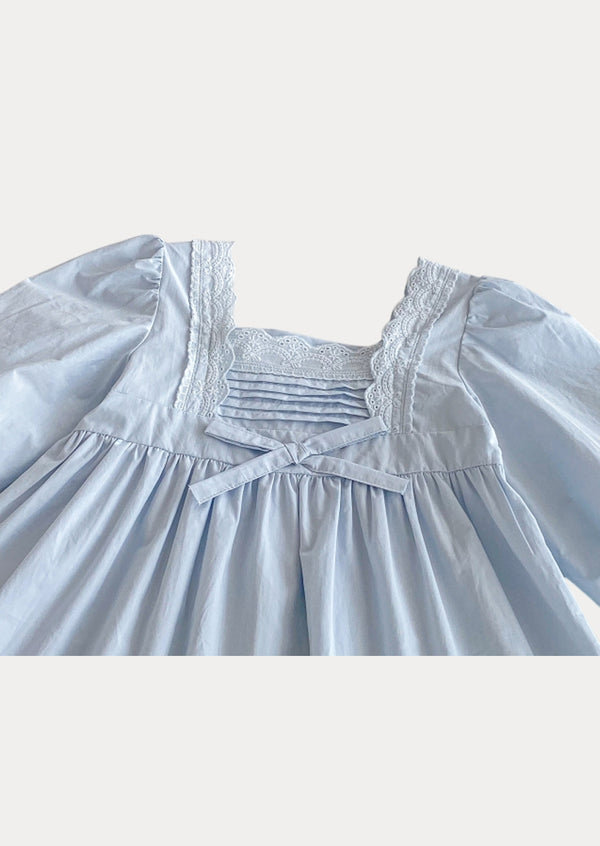 Lily Long Sleeve Cotton Dress in Blue