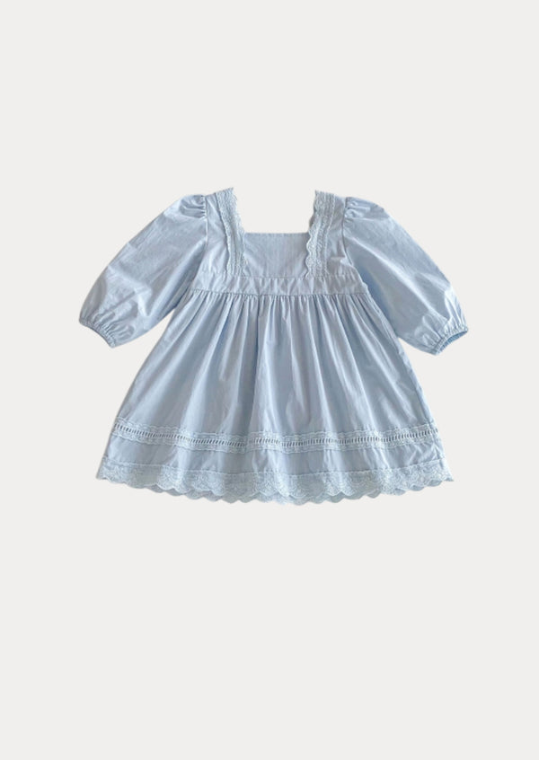 Lily Long Sleeve Cotton Dress in Blue