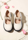 Little Miss Pearls Mary Jane Flats in White | Little Girls Dress Shoes