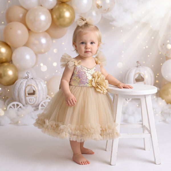 toddler Champagne Sequin Tutu Party Dress | cake smash dress for baby girl